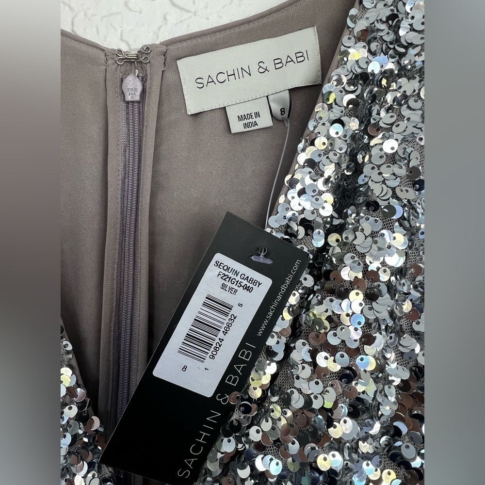 Sachin + Babi Gabby Sequin Evening Formal Gown in Silver Womens Size 8 NEW - Picture 9 of 10